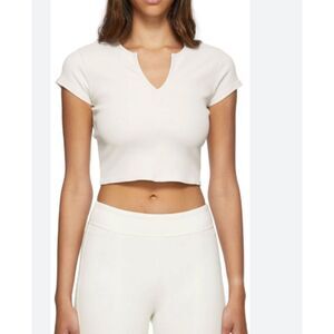 ALO Yoga Ribbed Cropped Savvy Short Sleeve Top White Size Medium